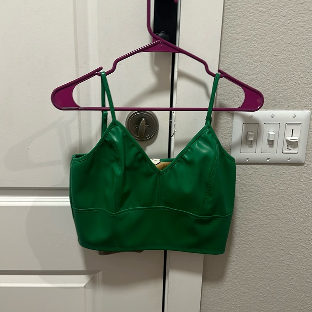 green pleather crop